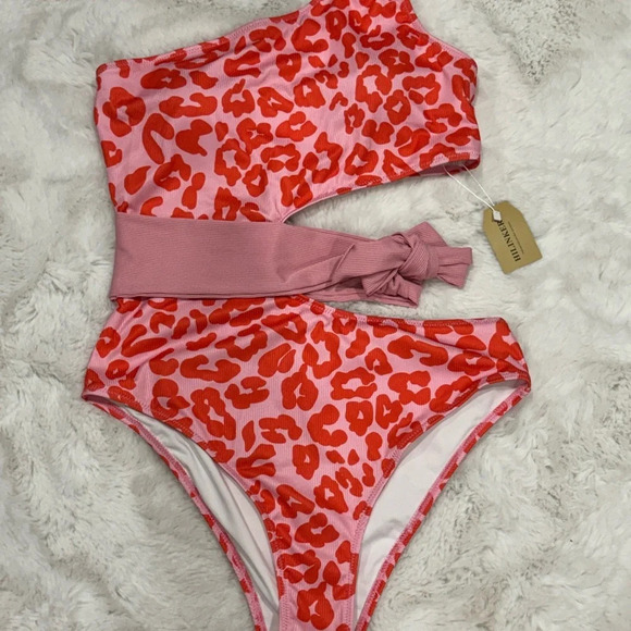 Hilinker Women's One Shoulder Knot Cut Out Ribbed One Piece Swimsuit L - Picture 7 of 10